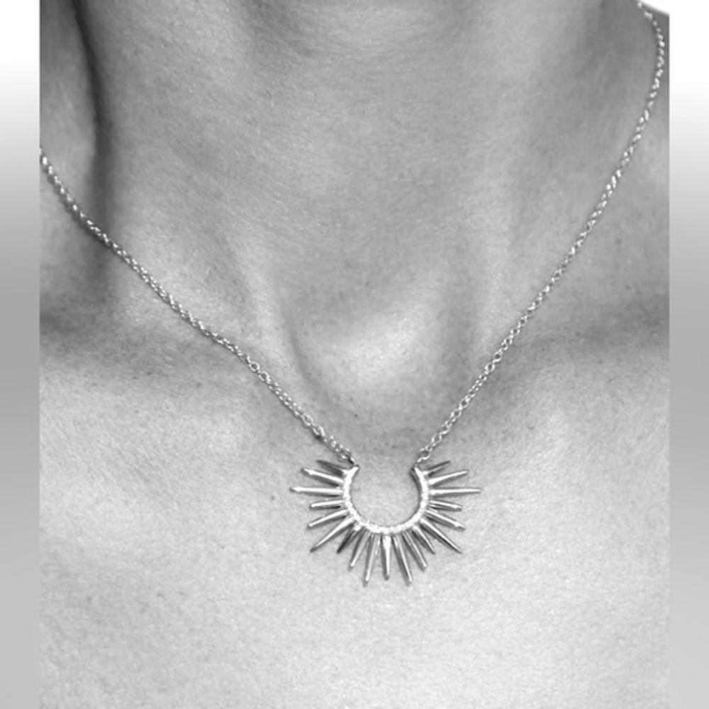 Silver Spike Urchin  Necklace 16” sunburst